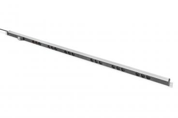 Multiple socket outlet with aluminum profile and integrated circuit breaker, 18-way socket outlet with earthing contact 
