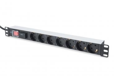 aluminum outlet strip with switch, 7 safety outlets, 2 m supply with surge protection 